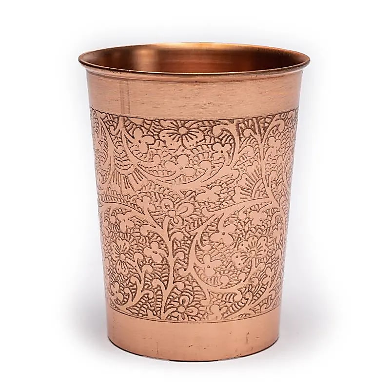 Medený pohár s kvetinovým vzorom leptaný, 250ml