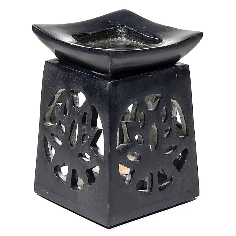 Aroma lampa z mastenca Lotos – čierna, 11 × 8 cm (leštený soapstone)