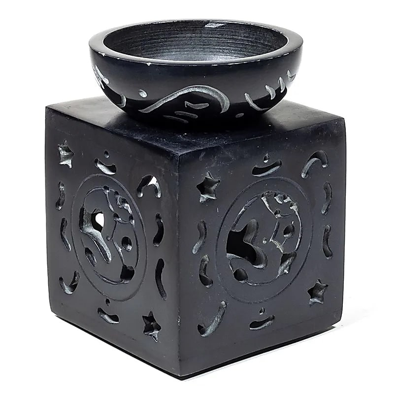Aroma lampa z mastenca Ohm – čierna, 11 × 8 cm (leštený soapstone)