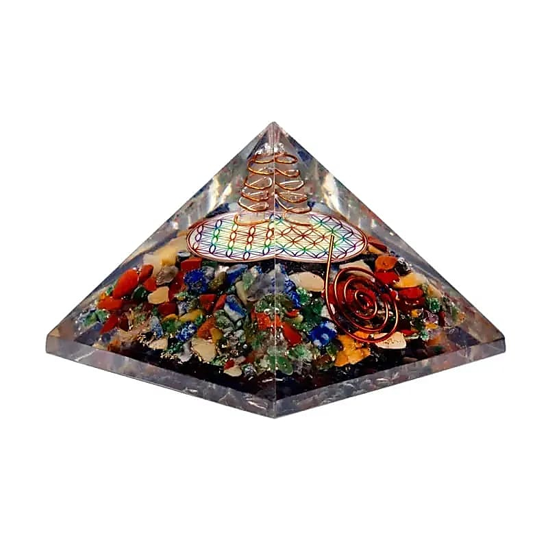 Čakrová pyramída Kvet života s krištáľovým hrotom