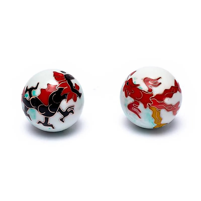 Čínske meditačné guličky (Baoding balls) Drak & Fénix biele  - 3,5cm