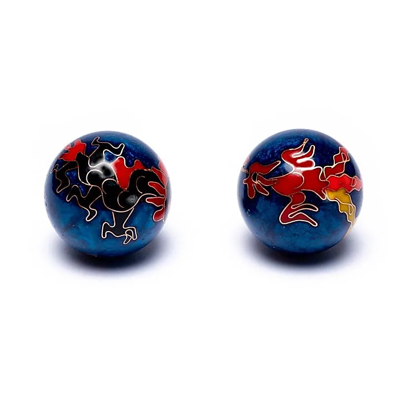 Čínske meditačné guličky (Baoding balls) Drak & Fénix tmavo modré - 3,5cm
