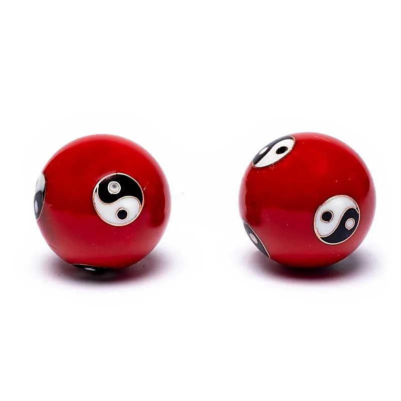 Čínske meditačné guličky (Baoding balls) Yin Yang Tai Chi červené - 3,5cm
