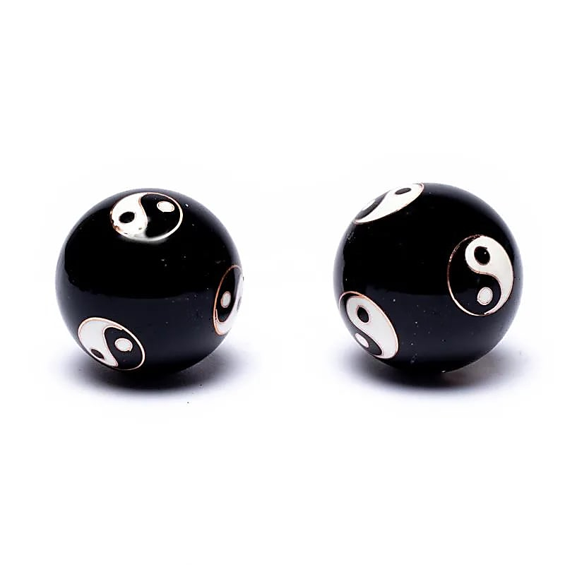 Čínske meditačné guličky (Baoding balls) Yin Yang Tai Chi čierne - 3,5cm