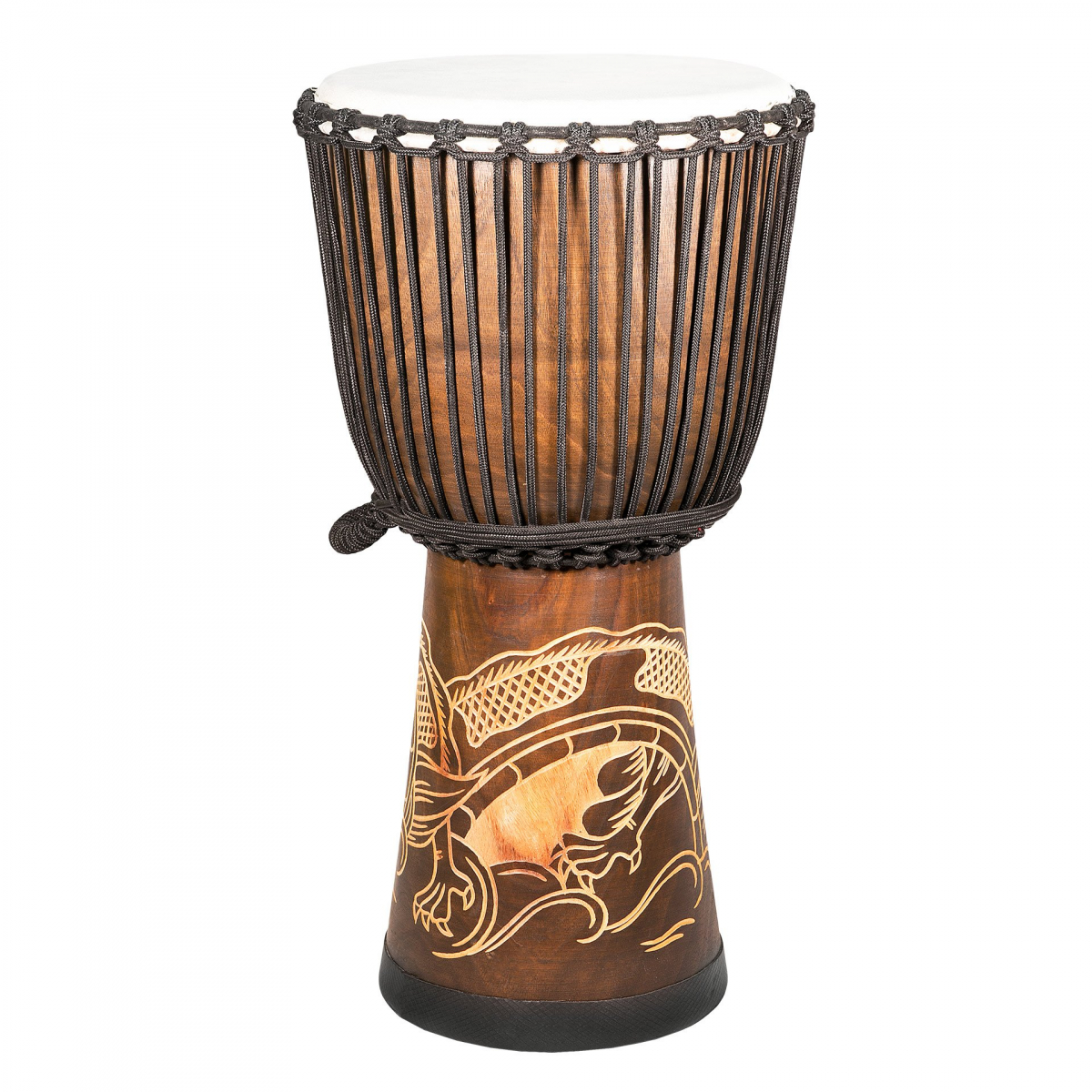 Djembe Bali Mahagón s rezbou Draka 60cm