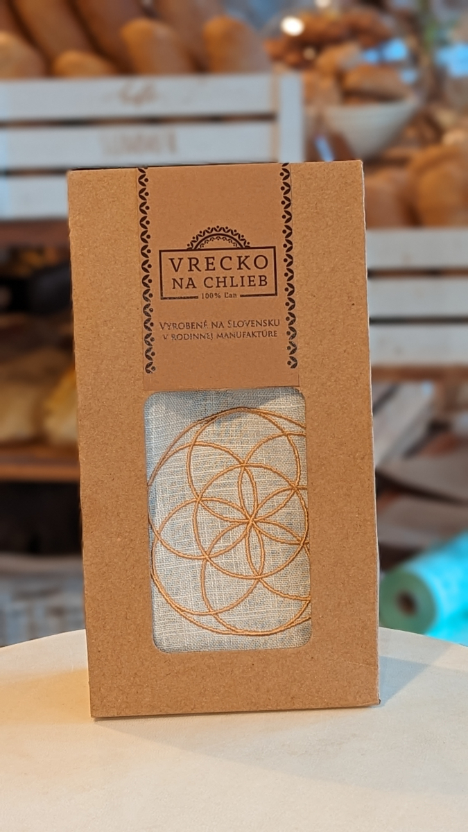 Ľanové vrecko na chlieb KVET ŽIVOTA 49x30cm