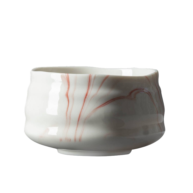 Matcha misa „Momoiro“ (chawan) – biela s ružovým žilkovaním