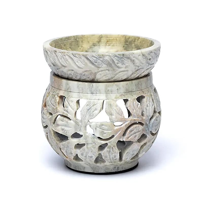 Multifunkčný horák z mastenca s kvetinovým motívom, cca 11×12 cm