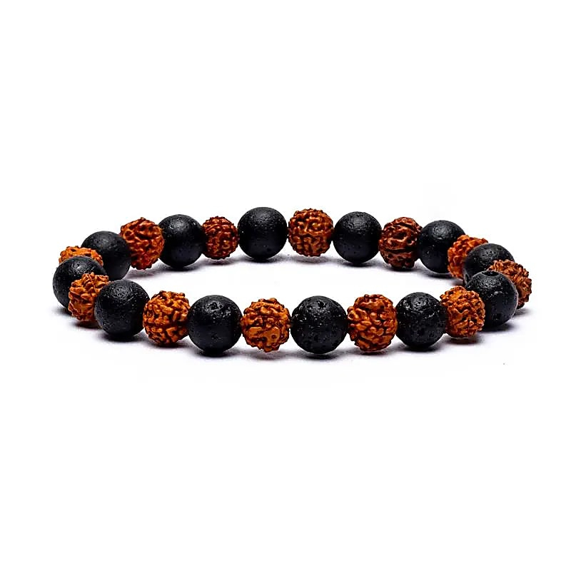 Náramok - Rudraksha / Lávový kameň