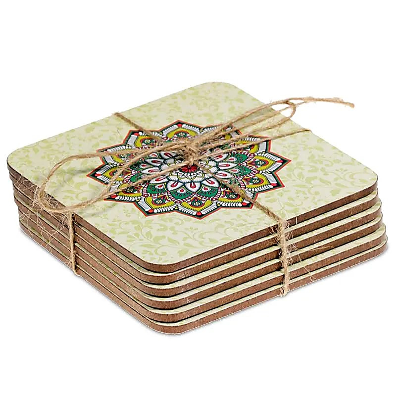 Sada podtáckov – Mandala (zelená), 6 ks, 10 x 10 cm