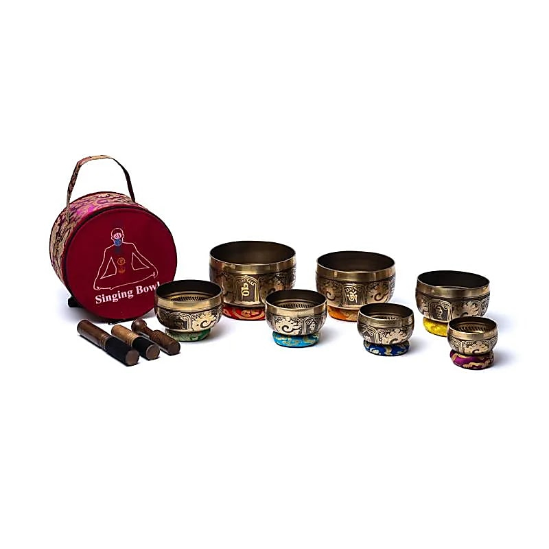Tibetské misky chakra balenie 4475g- Sada 7 kusov Budhove oči + taška