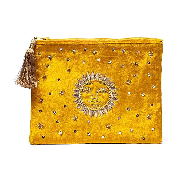 Zamatové puzdro na zips – žlté so Slnkom (20 × 15 cm)