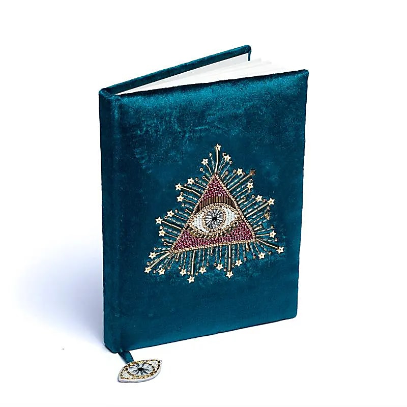 Zamatový zápisník – petrolejový s tarotovým okom (20 × 15 cm)