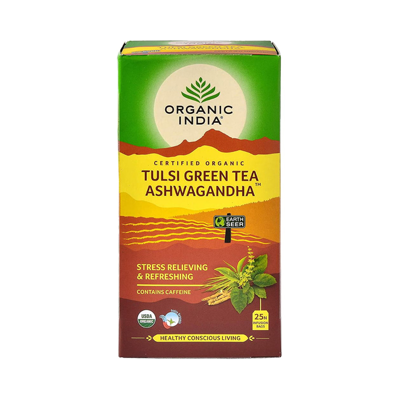 Ajurvédsky čaj Tulsi Zelený čaj Ashwagandha, 25 vrecúšok