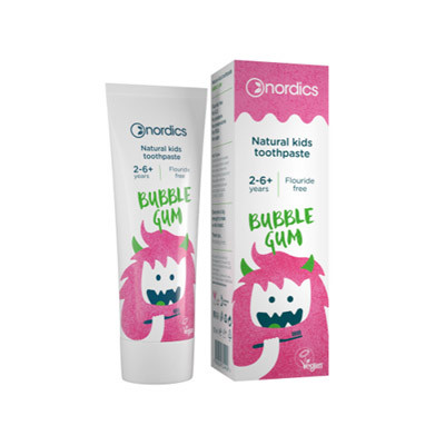 Detská prírodná zubná pasta Bubble Gum bez fluoridu 50 ml Nordics