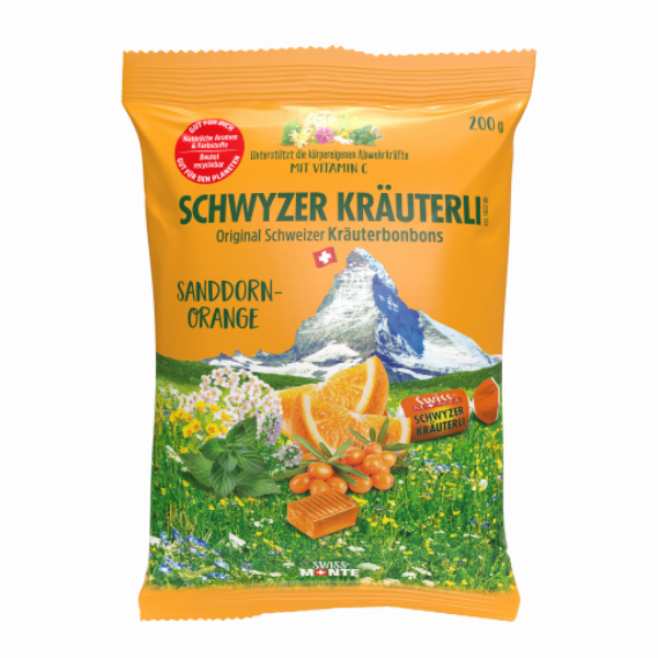 Švajčiarske cukríky Rakytník-Pomaranč